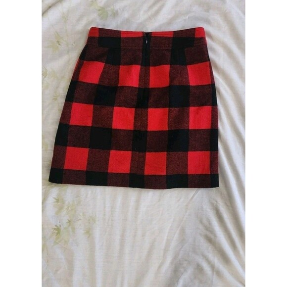 NWT J. Crew Size 0 Wool Blend Red Black Buffalo Check Plaid Women's Mini Skirt - Picture 4 of 4